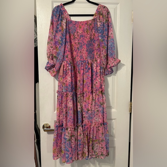 Ivy City Co Rowan Pink and Blue Floral Midi Dress - Picture 5 of 6